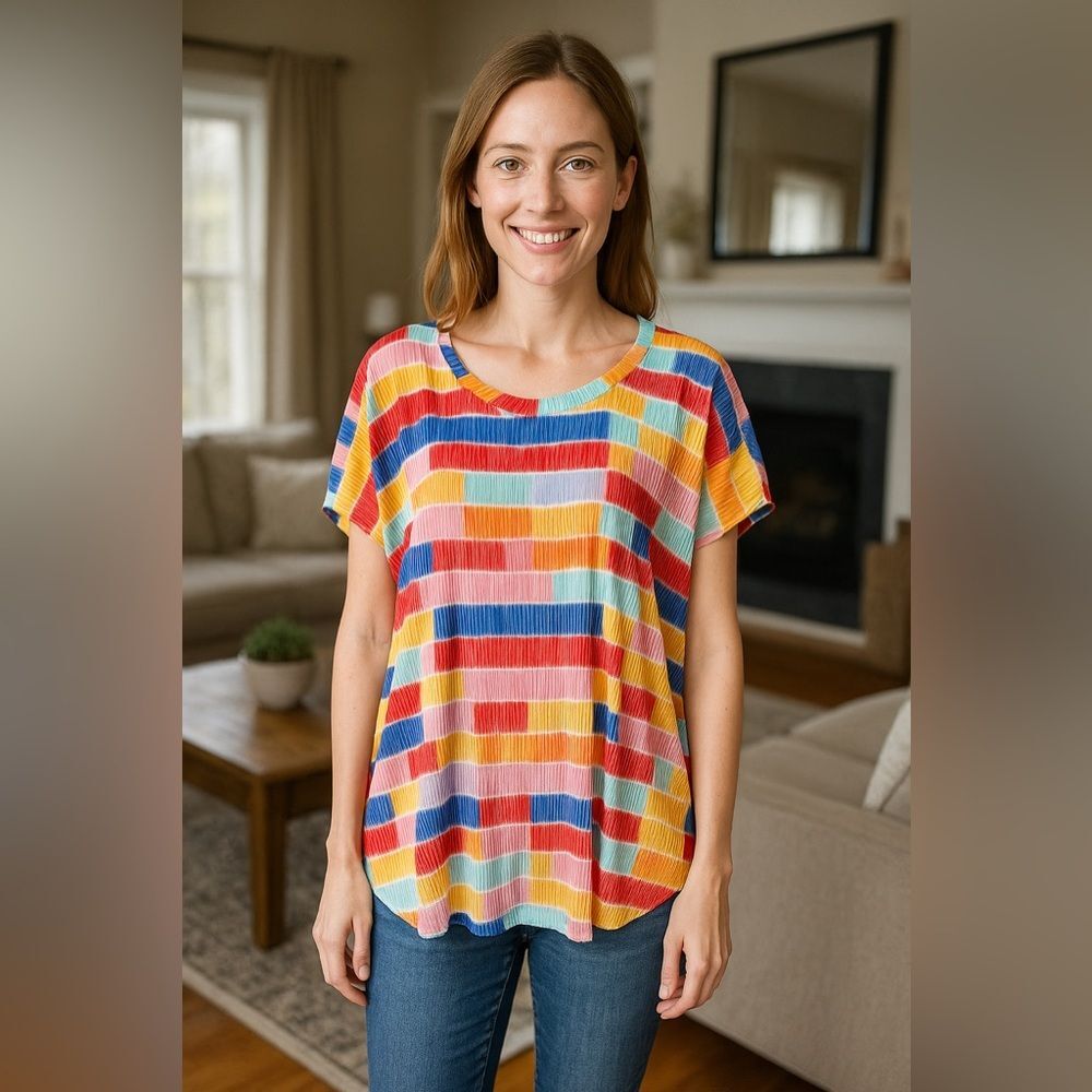 Crown & Ivy Colorful Striped Short Sleeve Tee 4XL